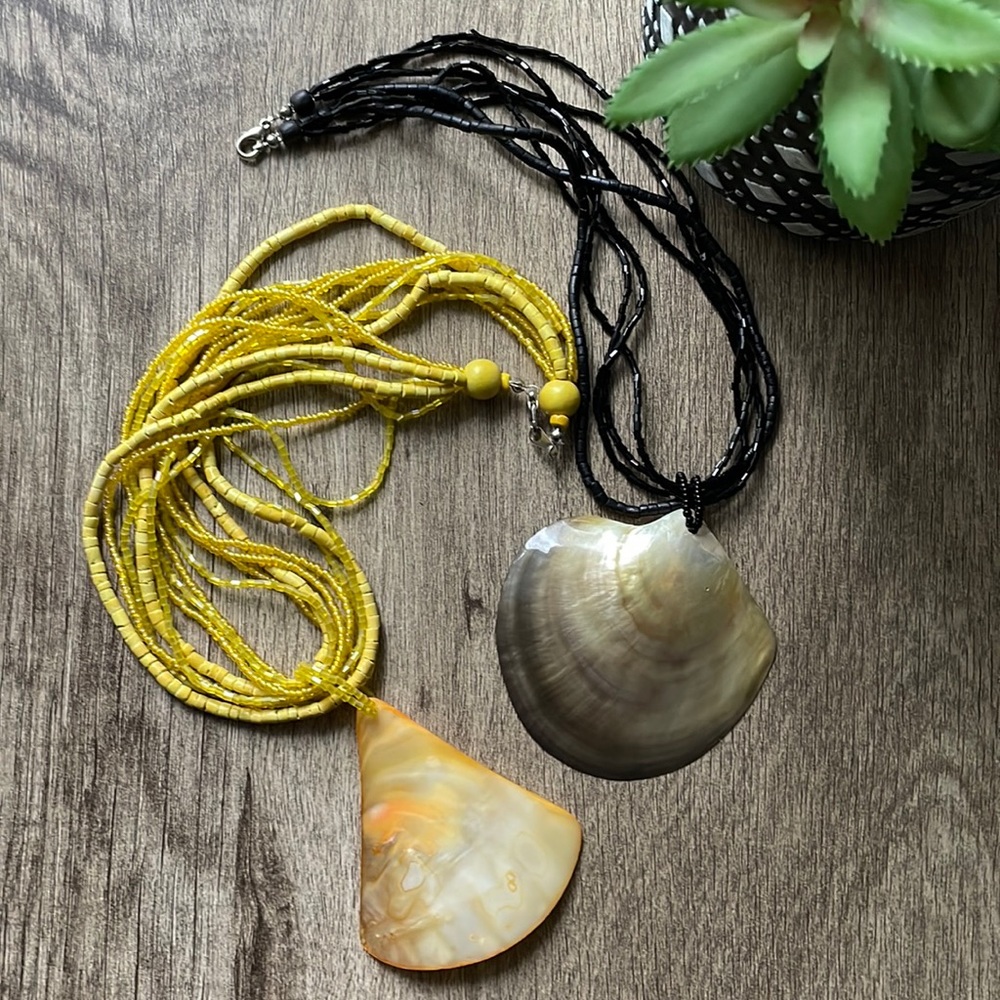 Multi-Strand Beaded Shell Necklaces. Set of 2